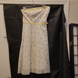 Strapless White and Yellow Floral Dress